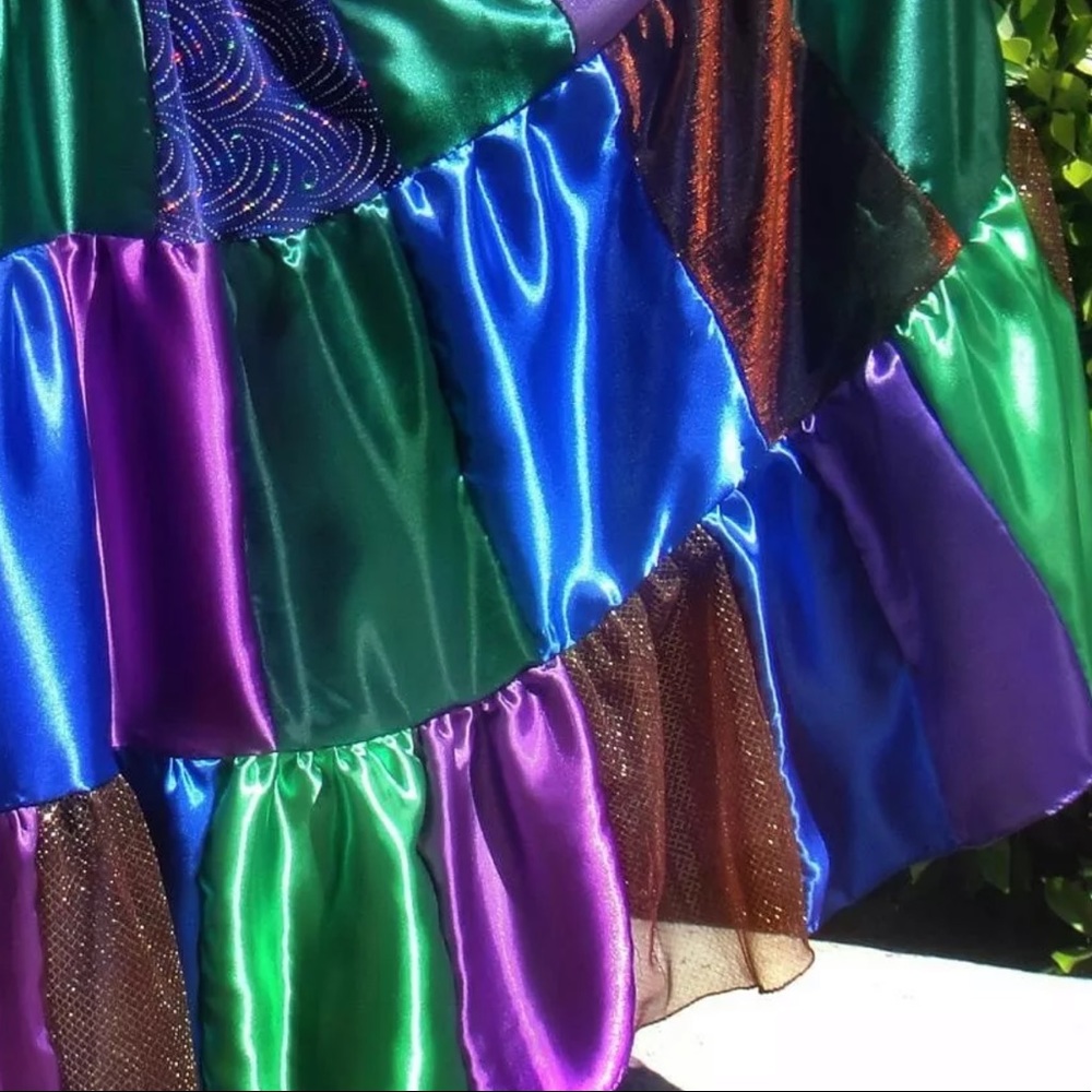 Peacock colors satin skirt patchwork boho size M - Picture 4 of 6